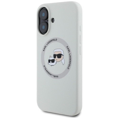 Ekskluzywne etui Karl Lagerfeld do iPhone 16 MagSafe Silicone Double Heads And Circle – beżowe