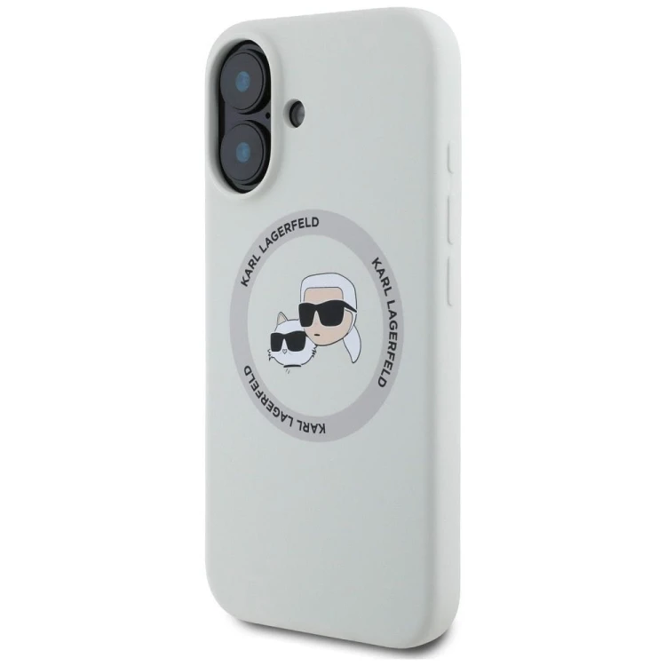 Ekskluzywne etui Karl Lagerfeld do iPhone 16 MagSafe Silicone Double Heads And Circle – beżowe