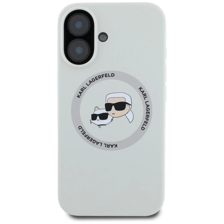 Ekskluzywne etui Karl Lagerfeld do iPhone 16 MagSafe Silicone Double Heads And Circle – beżowe