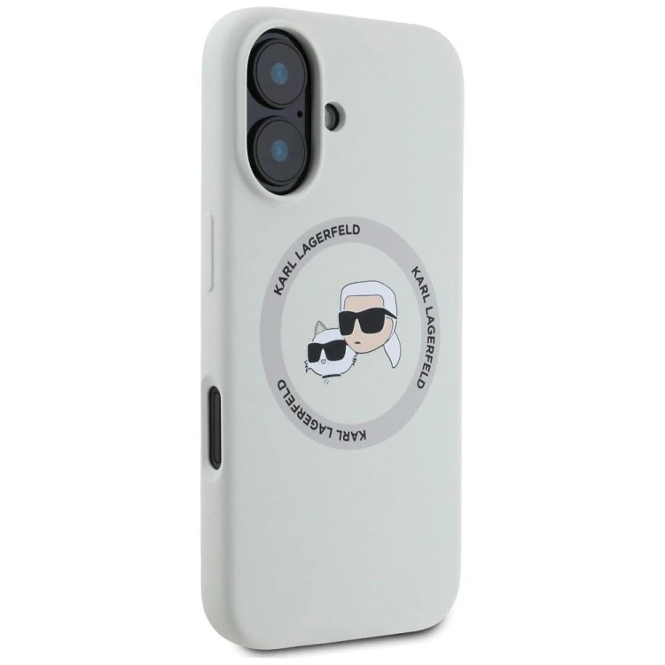 Ekskluzywne etui Karl Lagerfeld do iPhone 16 MagSafe Silicone Double Heads And Circle – beżowe