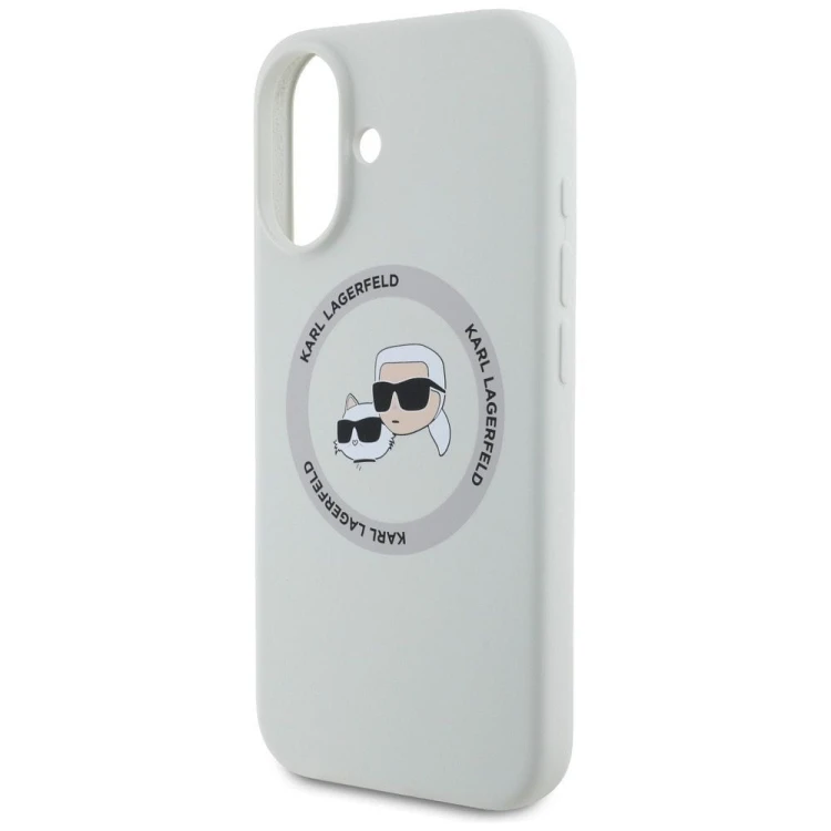 Ekskluzywne etui Karl Lagerfeld do iPhone 16 MagSafe Silicone Double Heads And Circle – beżowe