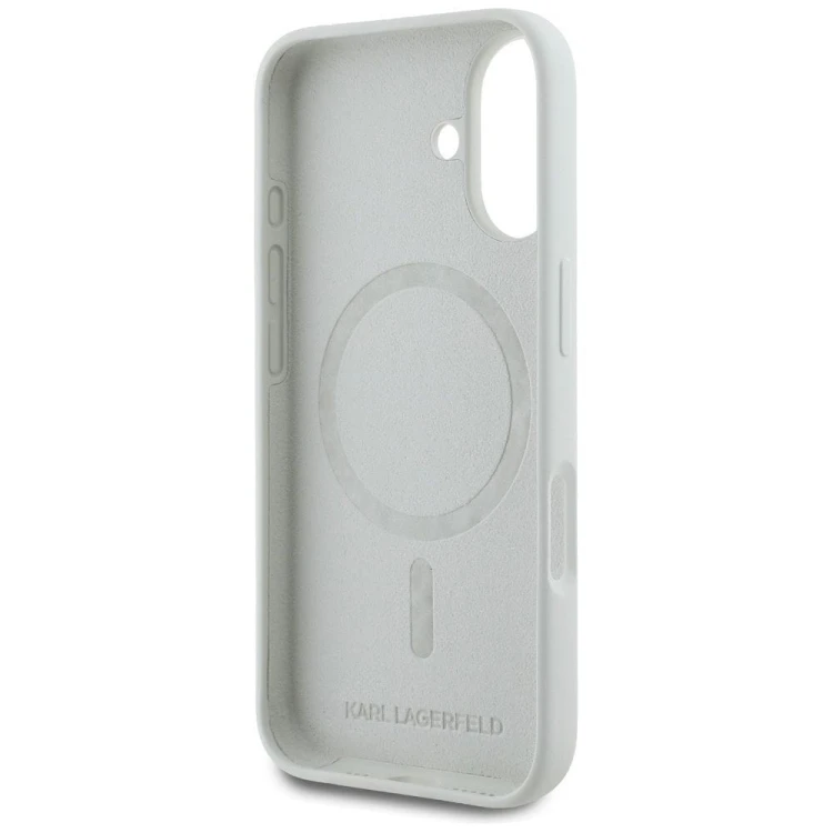 Ekskluzywne etui Karl Lagerfeld do iPhone 16 MagSafe Silicone Double Heads And Circle – beżowe