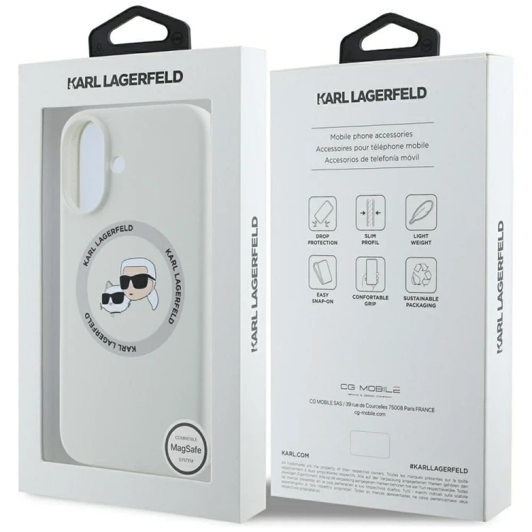 Ekskluzywne etui Karl Lagerfeld do iPhone 16 MagSafe Silicone Double Heads And Circle – beżowe