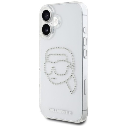 Luksusowe etui Karl Lagerfeld do iPhone 16 IML Rhinestones Karl Head – transparentne