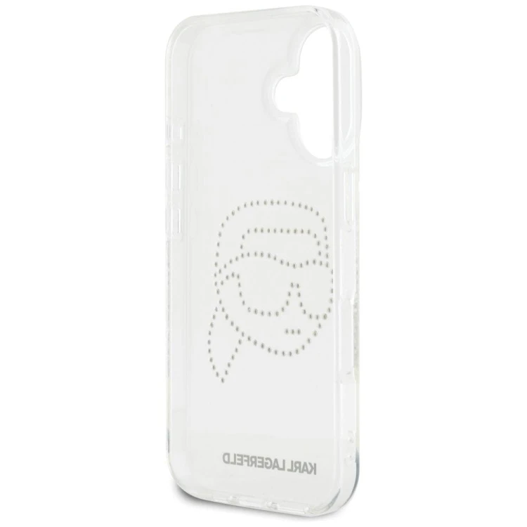 Luksusowe etui Karl Lagerfeld do iPhone 16 IML Rhinestones Karl Head – transparentne
