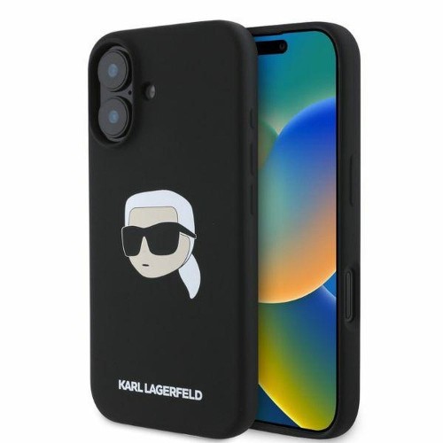 Ekskluzywne etui Karl Lagerfeld do iPhone 16 MagSafe Silicone Karl & Choupette Head – czarne
