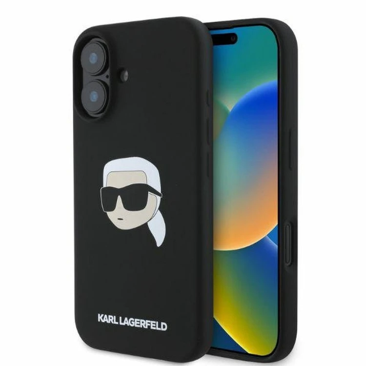 Ekskluzywne etui Karl Lagerfeld do iPhone 16 MagSafe Silicone Karl & Choupette Head – czarne