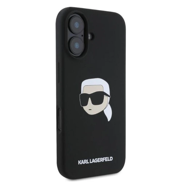 Ekskluzywne etui Karl Lagerfeld do iPhone 16 MagSafe Silicone Karl & Choupette Head – czarne