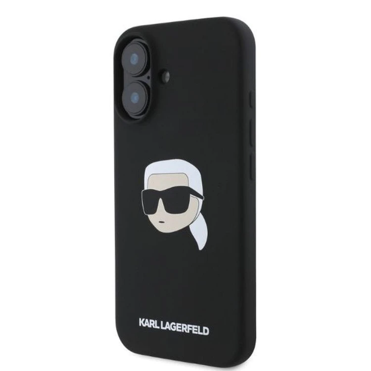 Ekskluzywne etui Karl Lagerfeld do iPhone 16 MagSafe Silicone Karl & Choupette Head – czarne