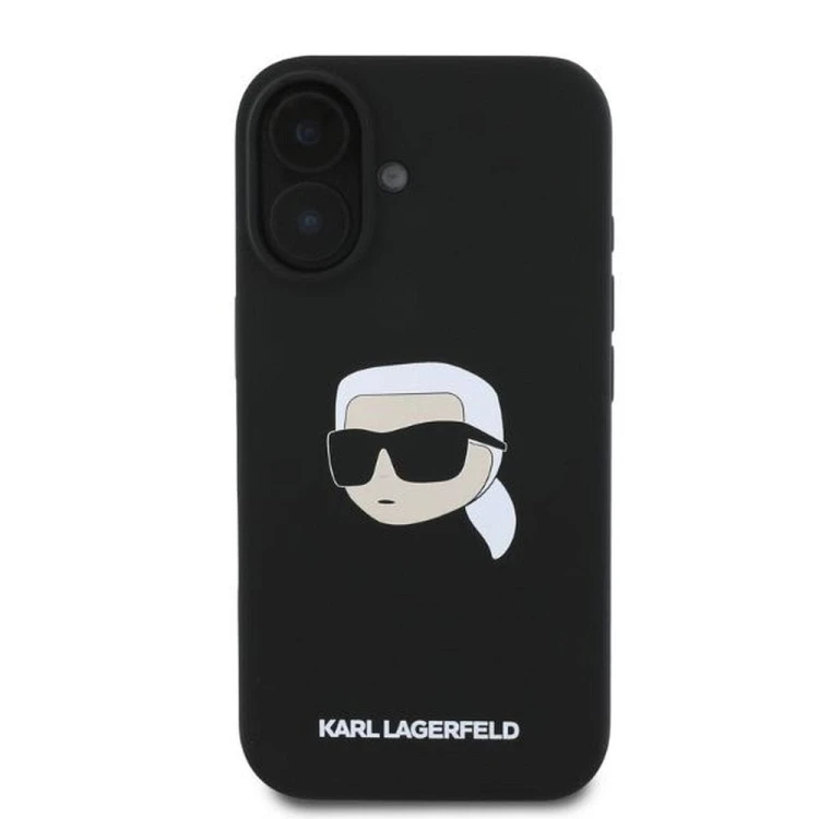 Ekskluzywne etui Karl Lagerfeld do iPhone 16 MagSafe Silicone Karl & Choupette Head – czarne