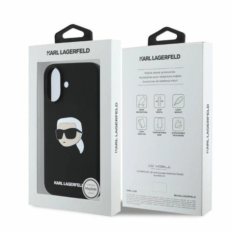 Ekskluzywne etui Karl Lagerfeld do iPhone 16 MagSafe Silicone Karl & Choupette Head – czarne