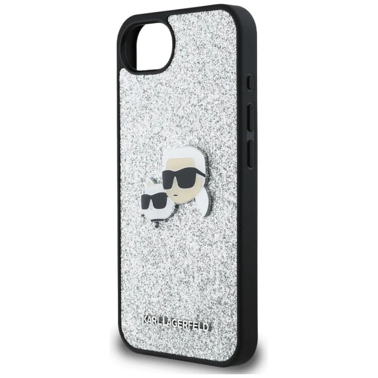 Luksusowe etui Karl Lagerfeld do iPhone 16e (SE 4 2025) Fixed Glitter Karl&Choupette Metal Pin – srebrne