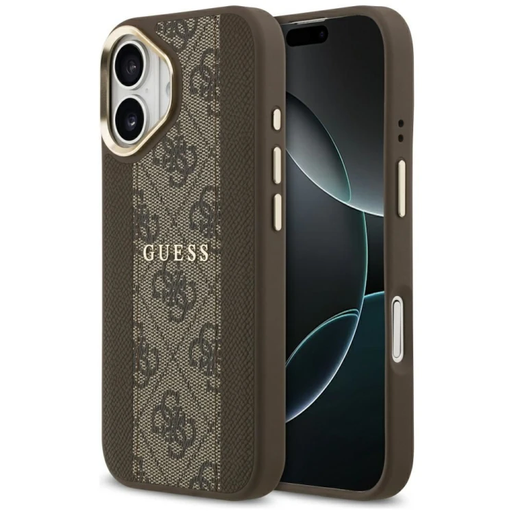 Etui Guess iPhone 17 4G Stripe Brązowe - Oryginalny Pokrowiec MagSafe Złota Ramka