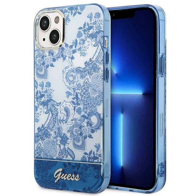 Guess etui iPhone 14 Plus niebieskie IML Electro Cam – oryginalne futerał GUHCP14MHGPLHB