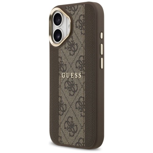 Etui Guess iPhone 17 4G Stripe Brązowe - Oryginalny Pokrowiec MagSafe Złota Ramka