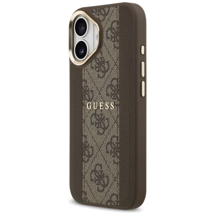 Etui Guess iPhone 17 4G Stripe Brązowe - Oryginalny Pokrowiec MagSafe Złota Ramka