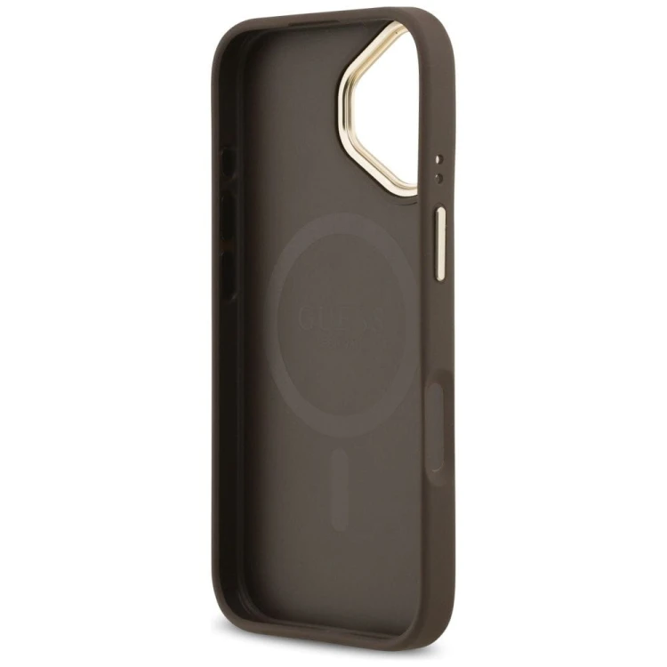 Etui Guess iPhone 17 4G Stripe Brązowe - Oryginalny Pokrowiec MagSafe Złota Ramka