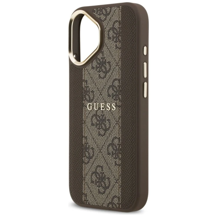 Etui Guess iPhone 17 4G Stripe Brązowe - Oryginalny Pokrowiec MagSafe Złota Ramka