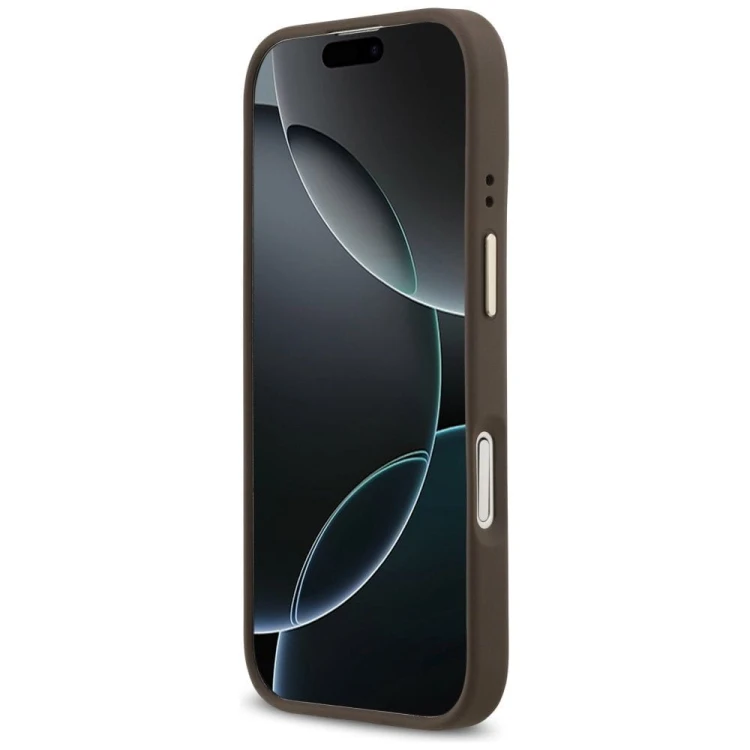Etui Guess iPhone 17 4G Stripe Brązowe - Oryginalny Pokrowiec MagSafe Złota Ramka