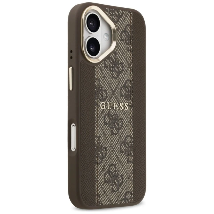 Etui Guess iPhone 17 4G Stripe Brązowe - Oryginalny Pokrowiec MagSafe Złota Ramka