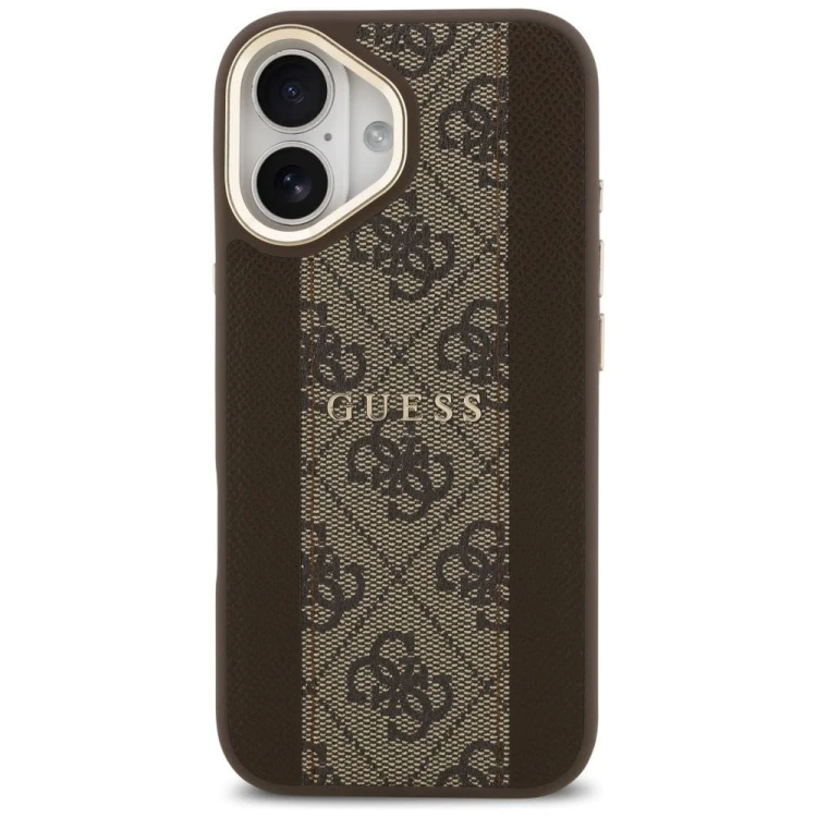Etui Guess iPhone 17 4G Stripe Brązowe - Oryginalny Pokrowiec MagSafe Złota Ramka