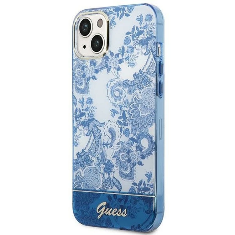 Guess etui iPhone 14 Plus niebieskie IML Electro Cam – oryginalne futerał GUHCP14MHGPLHB
