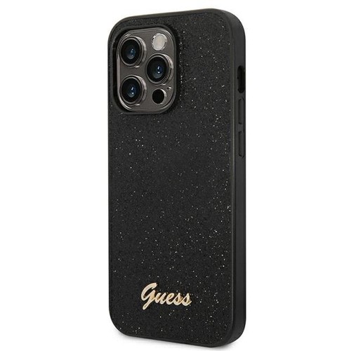 Guess etui iPhone 14 Pro Glitter Flakes Script czarne – oryginalne futerał GUESS GUHCP14LHGGSHK