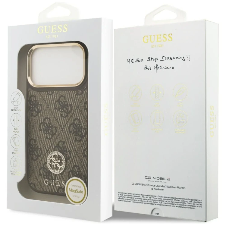 Etui Guess iPhone 17 Pro 4G Strass Logo Brązowe - Oryginalny Pokrowiec MagSafe