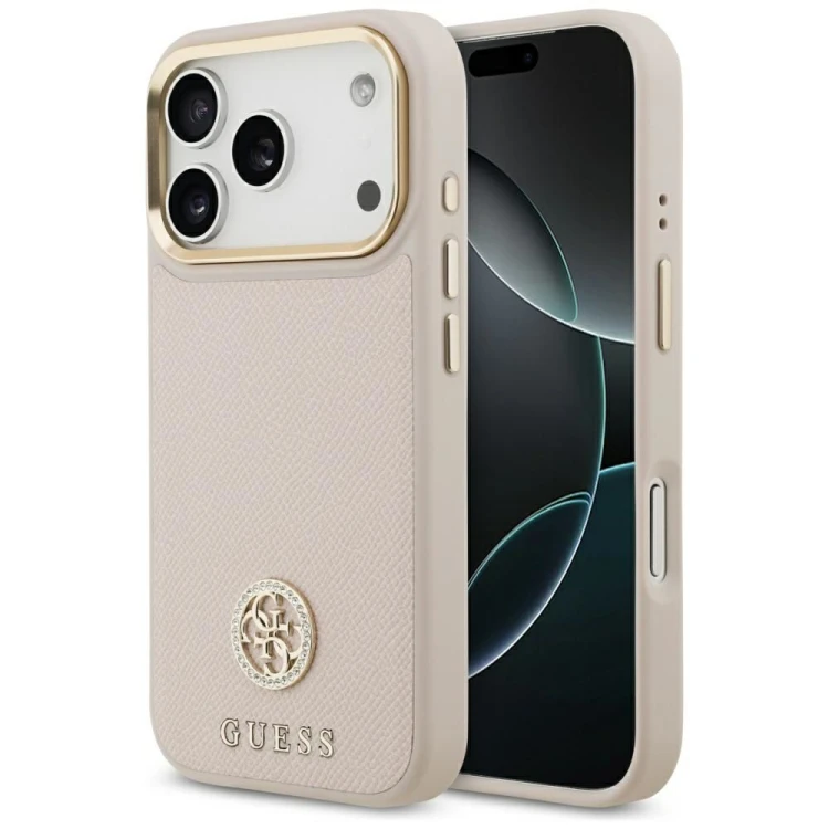 Etui Guess iPhone 17 Pro Grained Strass Logo Różowe - Oryginalny Pokrowiec MagSafe