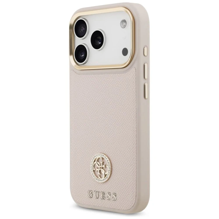 Etui Guess iPhone 17 Pro Grained Strass Logo Różowe - Oryginalny Pokrowiec MagSafe