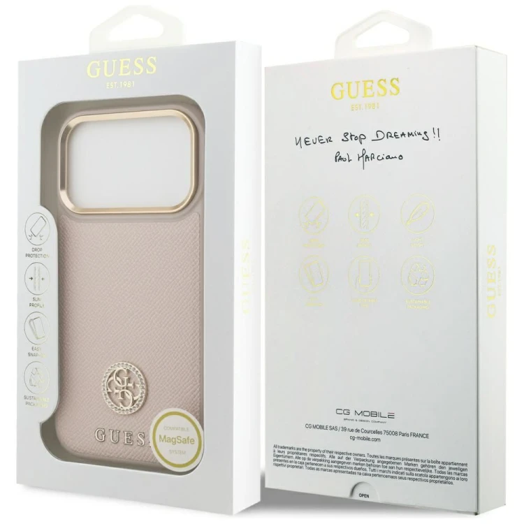 Etui Guess iPhone 17 Pro Grained Strass Logo Różowe - Oryginalny Pokrowiec MagSafe