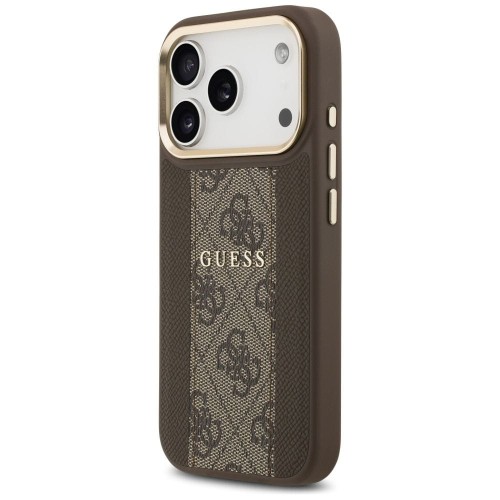 Etui Guess iPhone 17 Pro 4G Stripe Brązowe - Oryginalny Pokrowiec MagSafe Złota Ramka