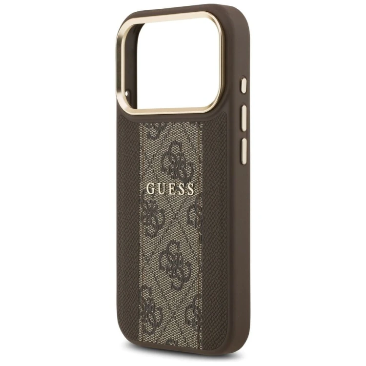 Etui Guess iPhone 17 Pro 4G Stripe Brązowe - Oryginalny Pokrowiec MagSafe Złota Ramka