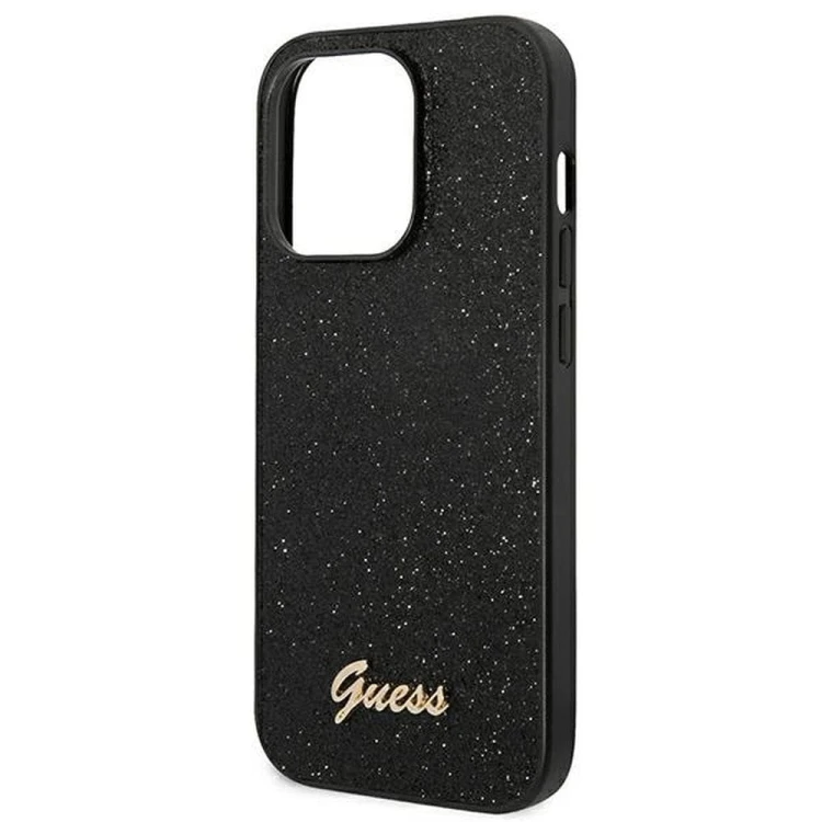 Guess etui iPhone 14 Pro Glitter Flakes Script czarne – oryginalne futerał GUESS GUHCP14LHGGSHK