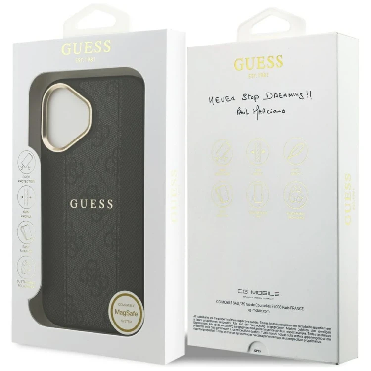 Etui Guess iPhone 17 4G Stripe Czarne - Oryginalny Pokrowiec MagSafe Złote Detale