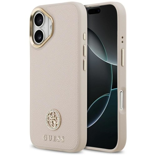 Etui Guess iPhone 17 Grained Strass Logo Różowe - Oryginalny Pokrowiec MagSafe