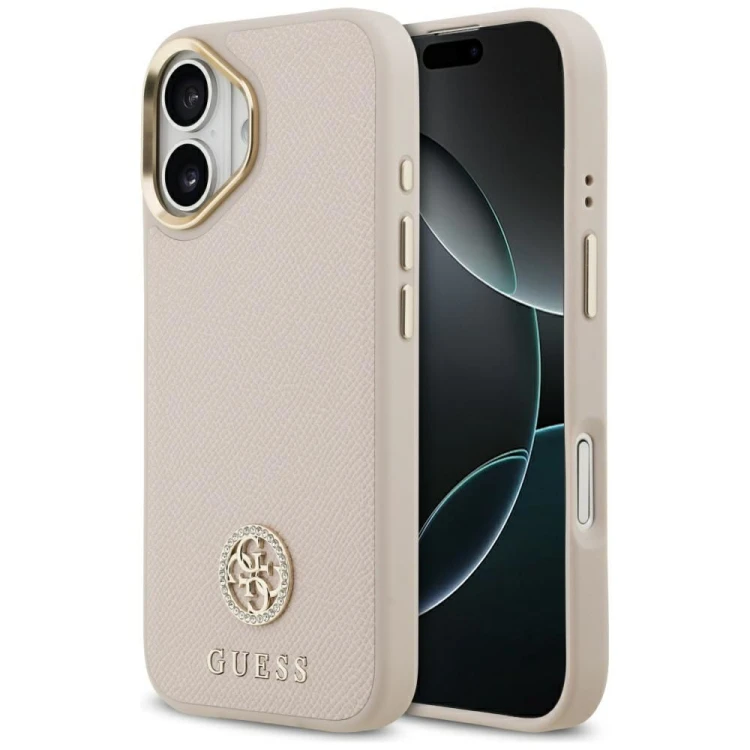 Etui Guess iPhone 17 Grained Strass Logo Różowe - Oryginalny Pokrowiec MagSafe