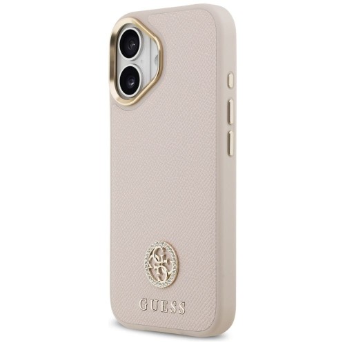 Etui Guess iPhone 17 Grained Strass Logo Różowe - Oryginalny Pokrowiec MagSafe