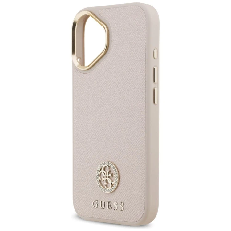 Etui Guess iPhone 17 Grained Strass Logo Różowe - Oryginalny Pokrowiec MagSafe
