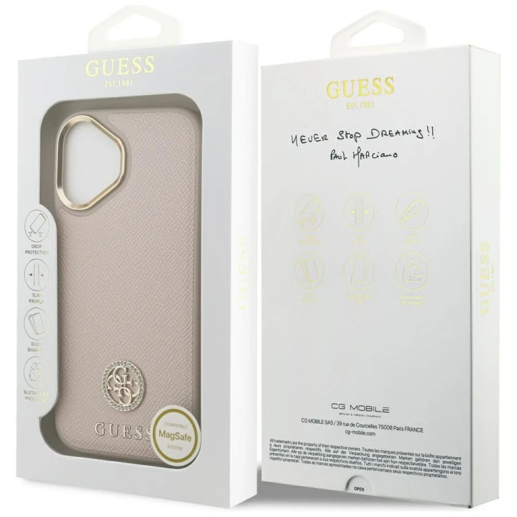 Etui Guess iPhone 17 Grained Strass Logo Różowe - Oryginalny Pokrowiec MagSafe
