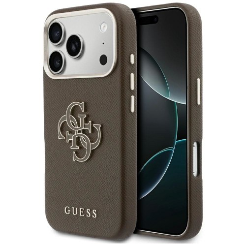 Etui Guess iPhone 17 Pro Max FW Resin Logo Brązowe - Skóra 4G Premium