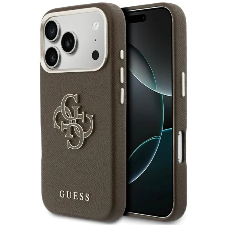 Etui Guess iPhone 17 Pro Max FW Resin Logo Brązowe - Skóra 4G Premium