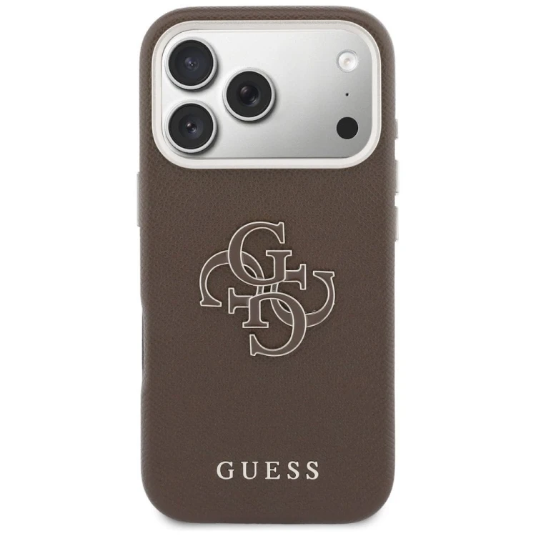 Etui Guess iPhone 17 Pro FW Resin Logo Brązowe - Skóra Ekologiczna Złote 4G