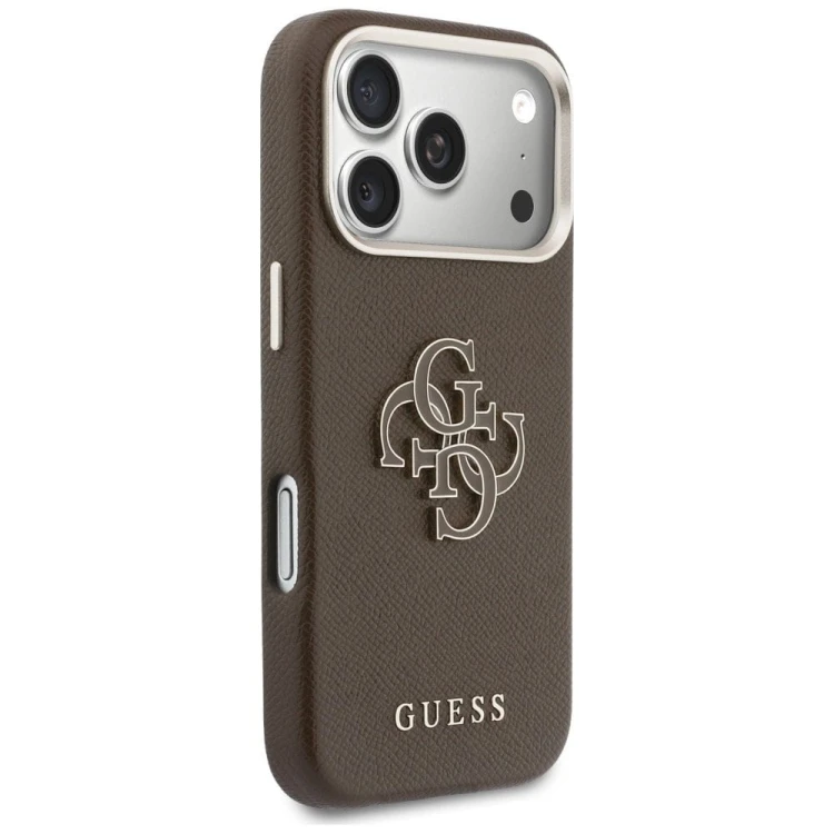 Etui Guess iPhone 17 Pro FW Resin Logo Brązowe - Skóra Ekologiczna Złote 4G