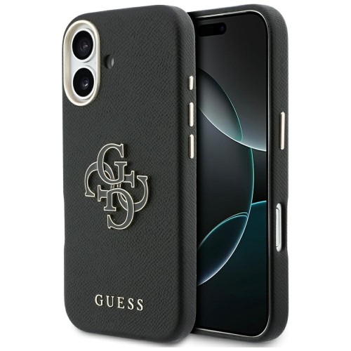 Etui Guess iPhone 17 FW Resin Logo Czarne - Skóra Ekologiczna Srebrne 4G
