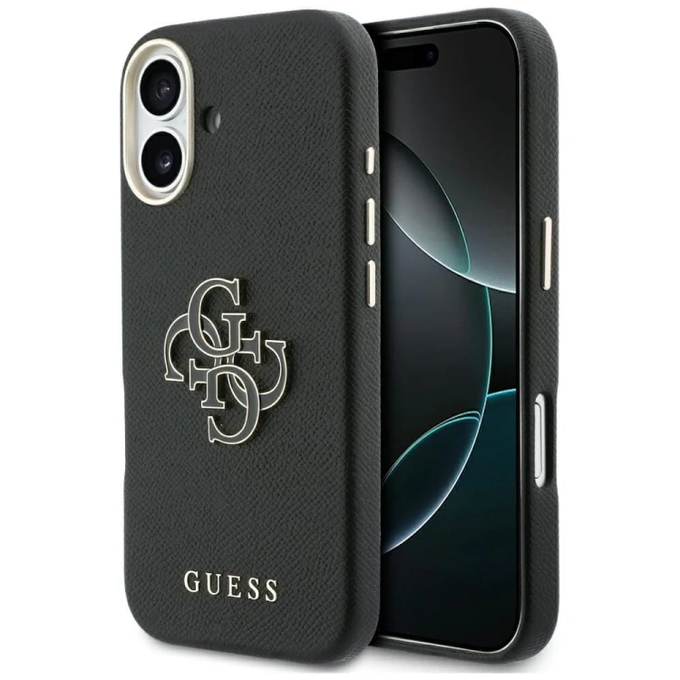 Etui Guess iPhone 17 FW Resin Logo Czarne - Skóra Ekologiczna Srebrne 4G