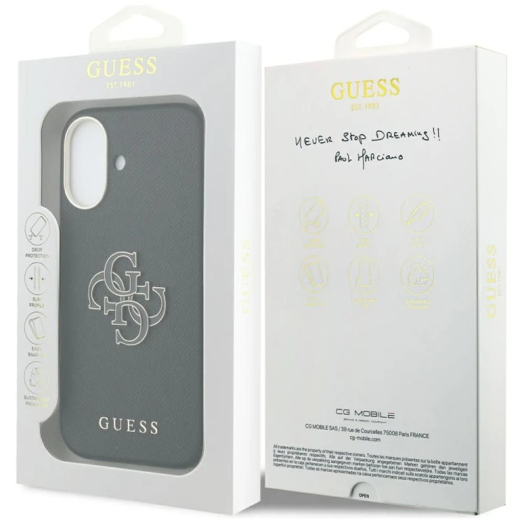 Etui Guess iPhone 17 FW Resin Logo Czarne - Skóra Ekologiczna Srebrne 4G
