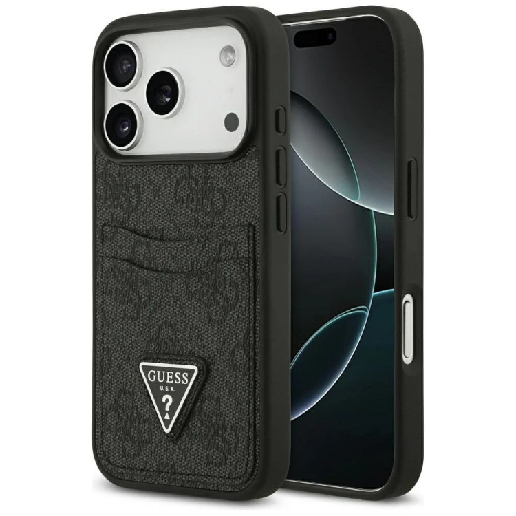 Etui Guess iPhone 17 Pro 4G Double Card Triangle Czarne - Futerał z Kieszonką na Karty