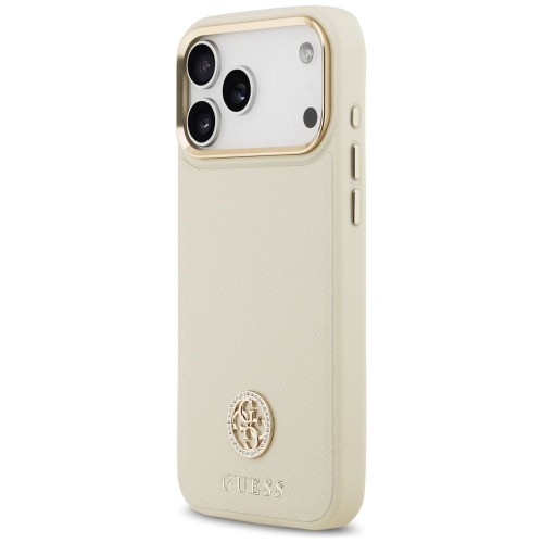 Etui Guess iPhone 17 Pro Max Grained Strass Logo Beżowe - Futerał MagSafe