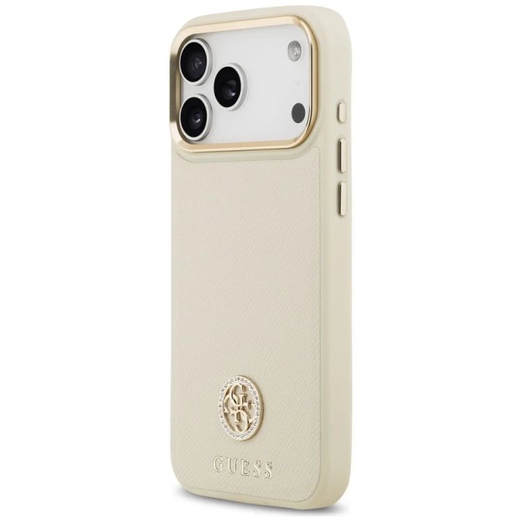 Etui Guess iPhone 17 Pro Max Grained Strass Logo Beżowe - Futerał MagSafe